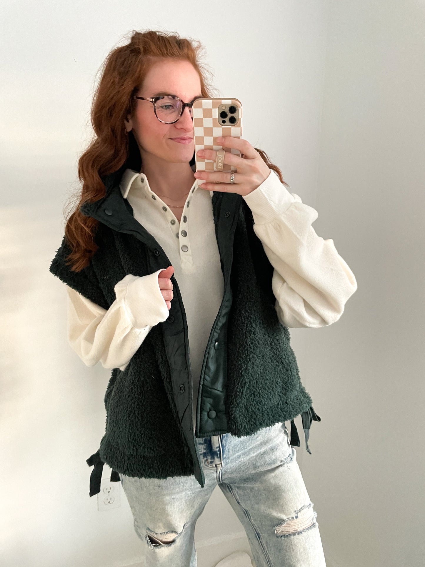 Drop Shoulder Sherpa Vest - Forest Green