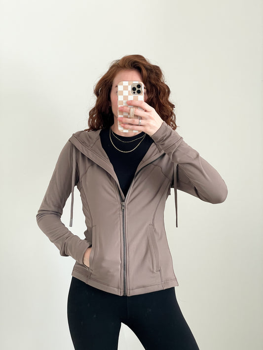 Buttery Athleisure Hooded Jacket | Dark Taupe