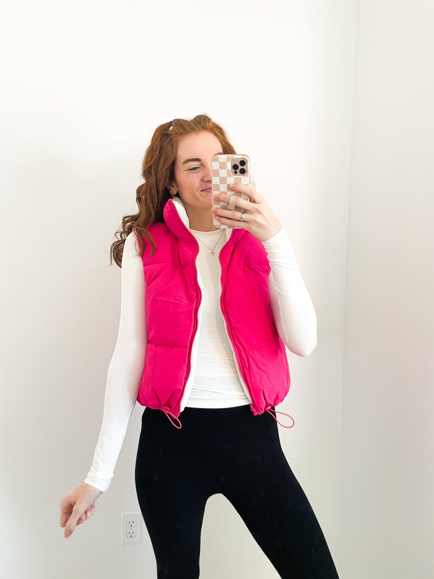 Reversible Buttery Peyton Puffer Vest | Hot Pink + White