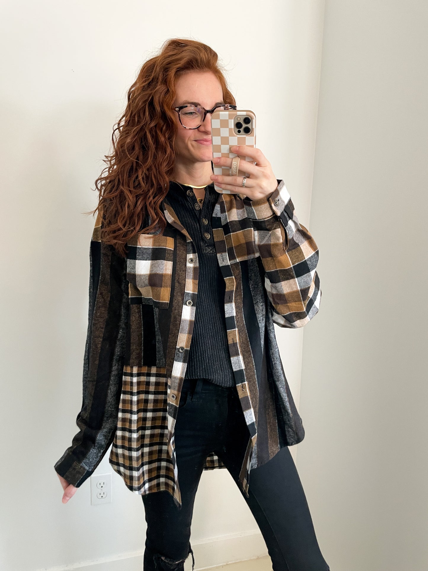 Brown Checkered Flannel Shirt