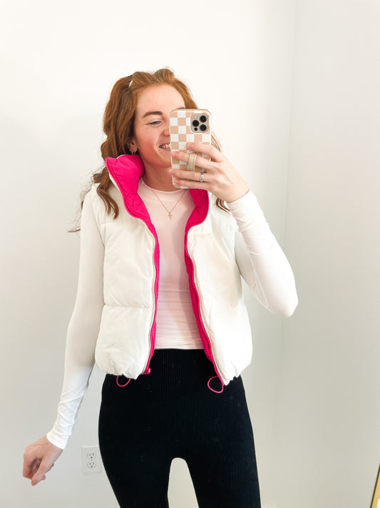 Reversible Buttery Peyton Puffer Vest | Hot Pink + White