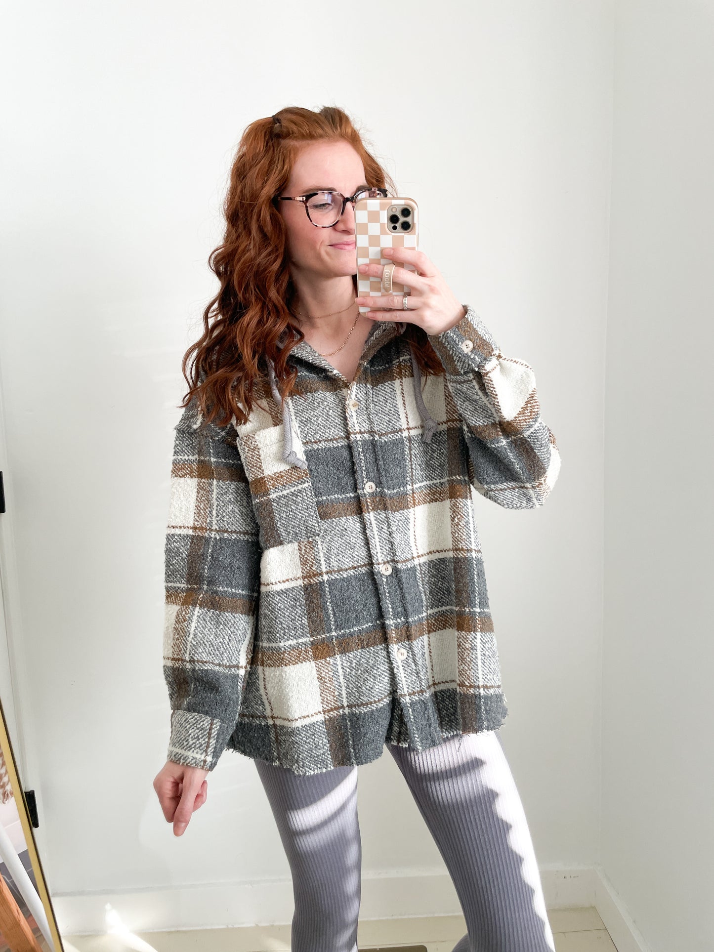 Gingersnap Plaid Hooded Shacket