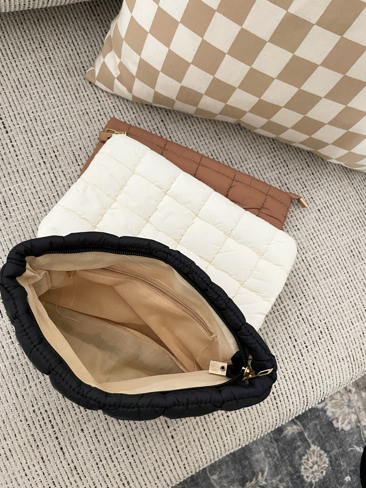 Quilted Zippered Bag | Mocha