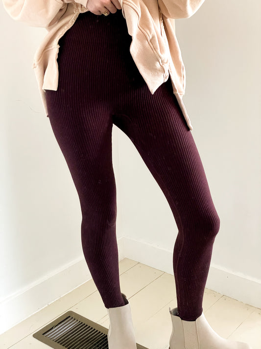 High Waisted Ribbed Seamless Leggings | Chocolate