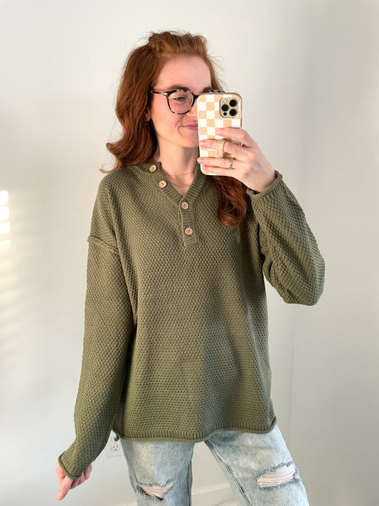 Evergreen Waffle Knit Sweater in Olive