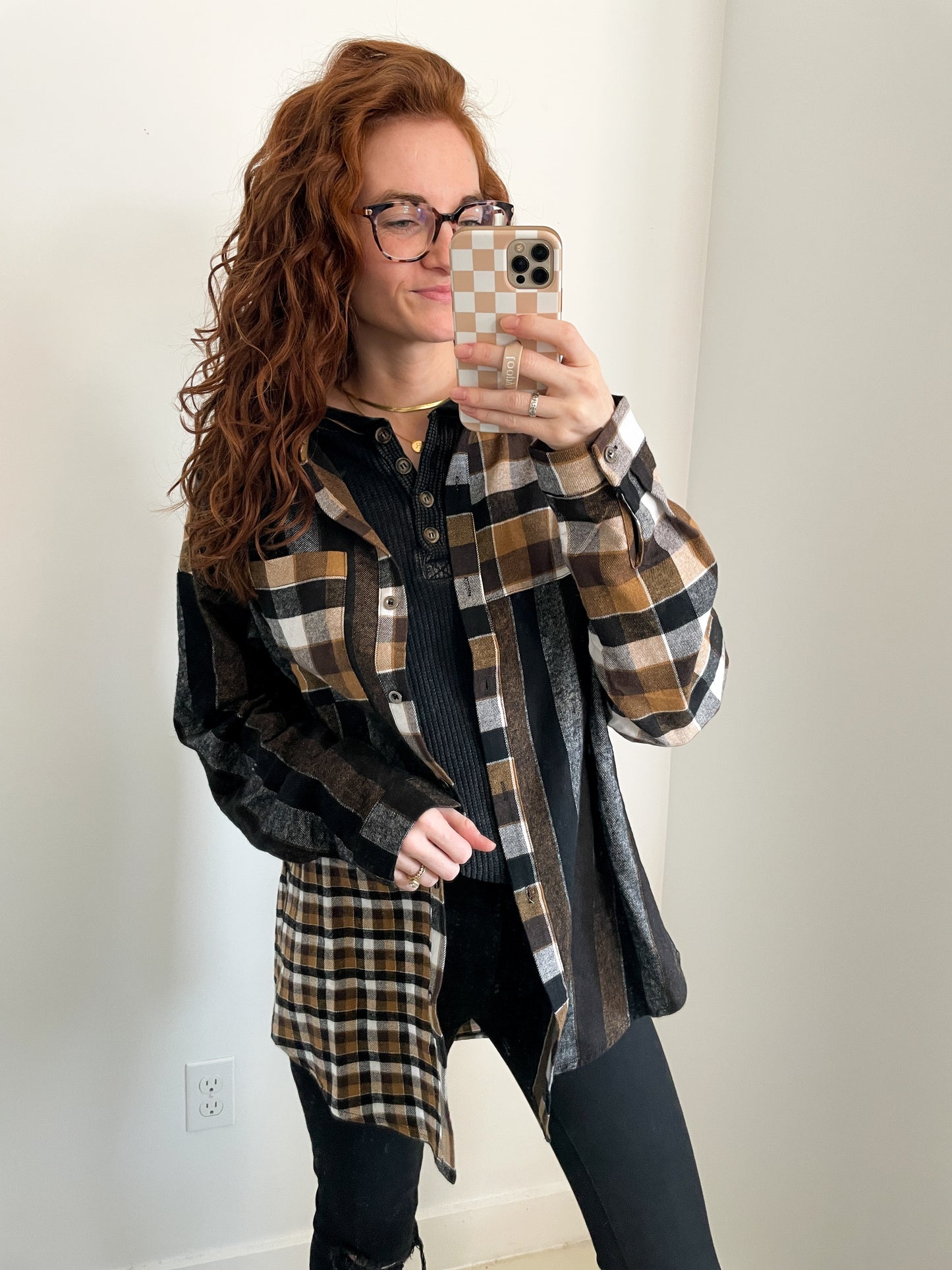 Brown Checkered Flannel Shirt