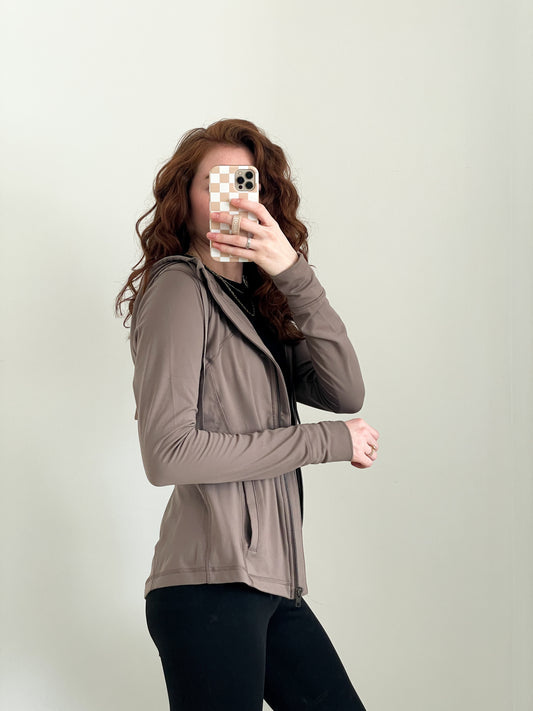 Buttery Athleisure Hooded Jacket | Dark Taupe