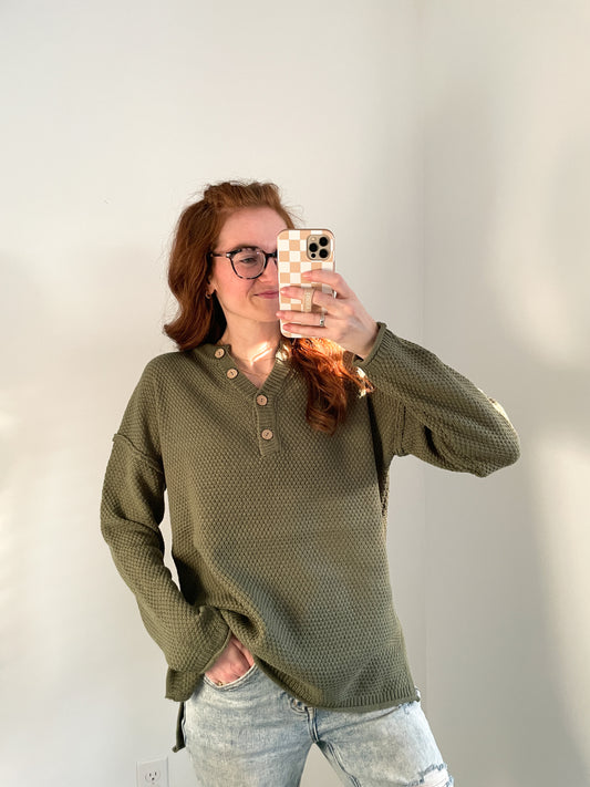 Evergreen Waffle Knit Sweater in Olive