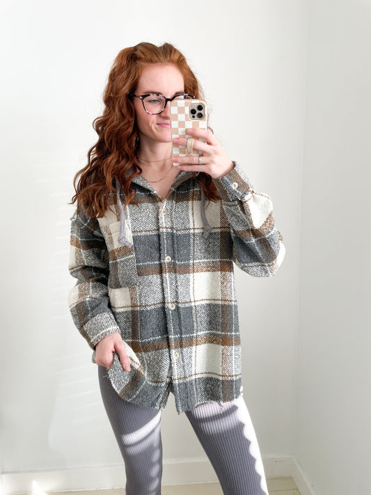 Gingersnap Plaid Hooded Shacket