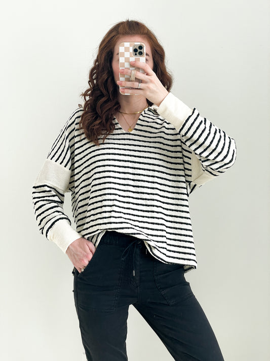 Blakely Black and White Striped Top