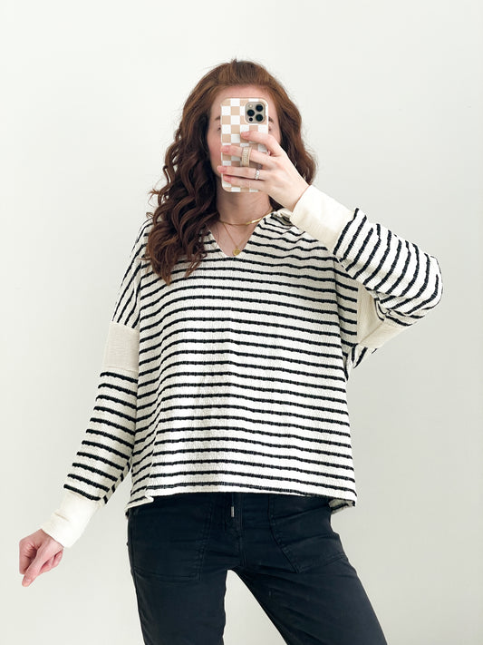 Blakely Black and White Striped Top