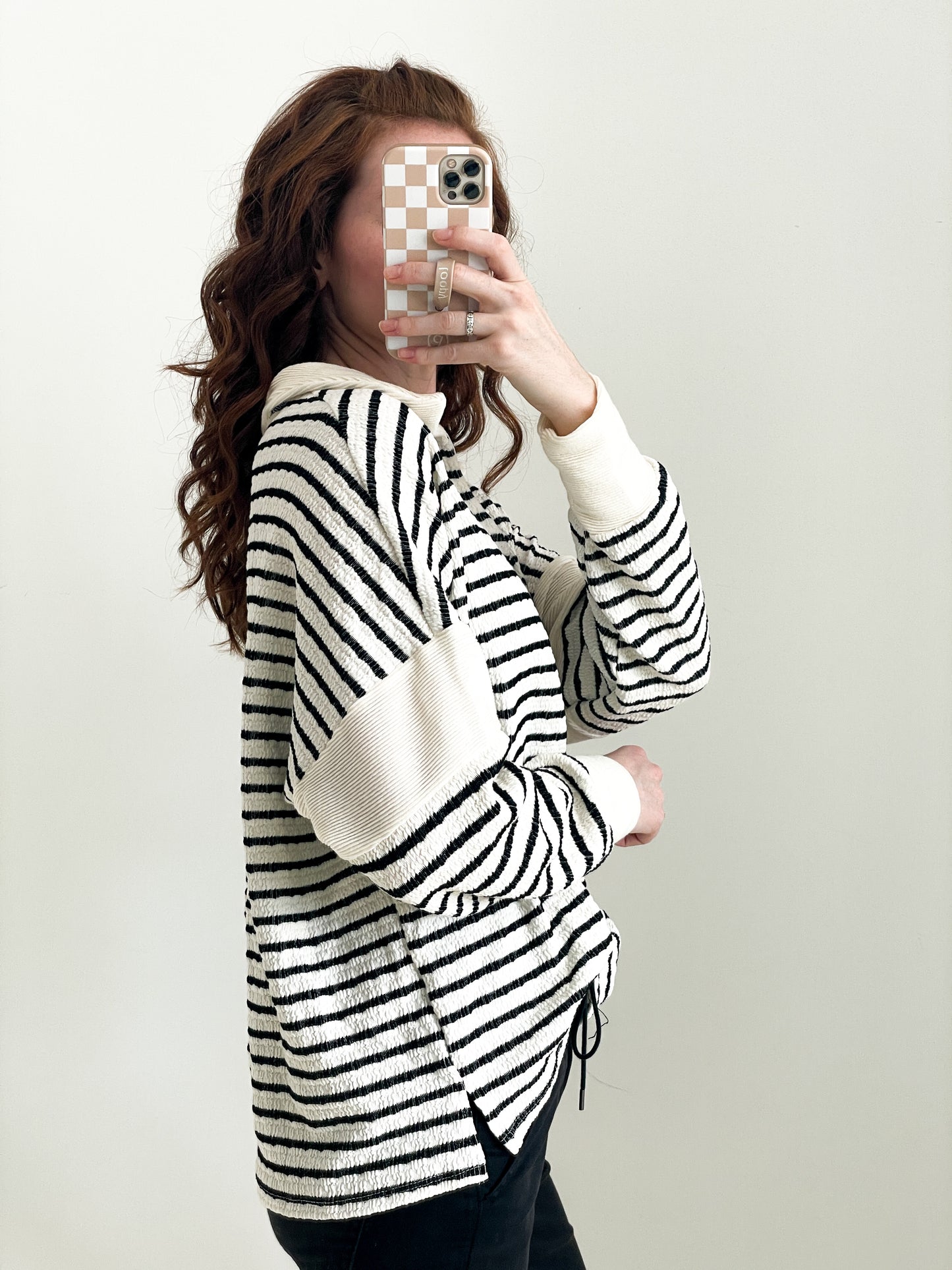 Blakely Black and White Striped Top