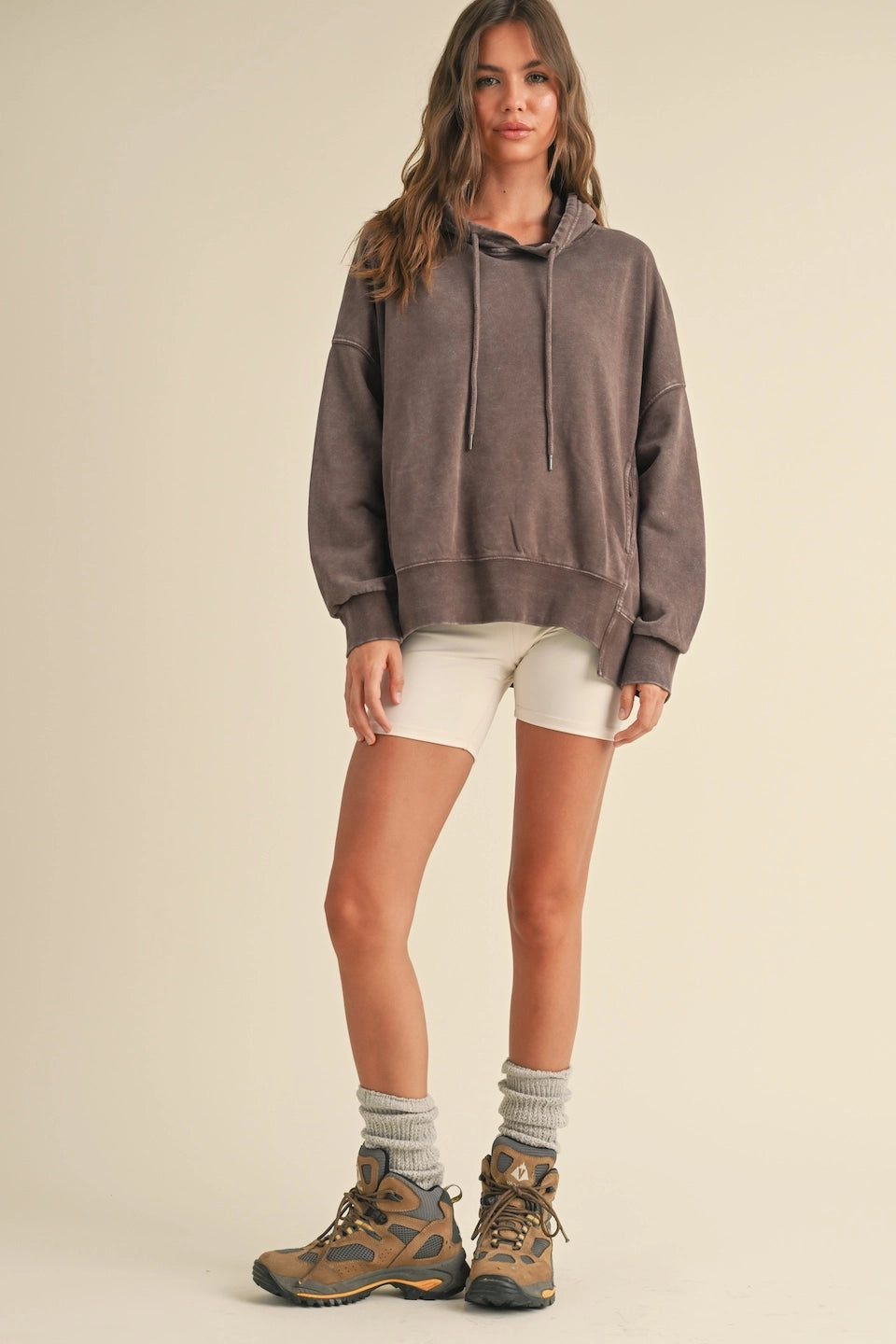 Mineral Wash Oversized Pullover Hoodie | Chocolate